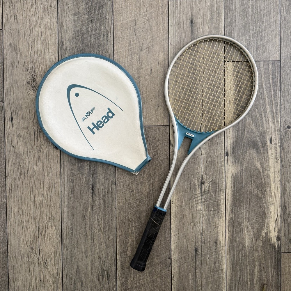 Vintage AMF Head Edge Tennis Racquet Made in USA 4-3/8 Grip Aluminum Racket Blue
